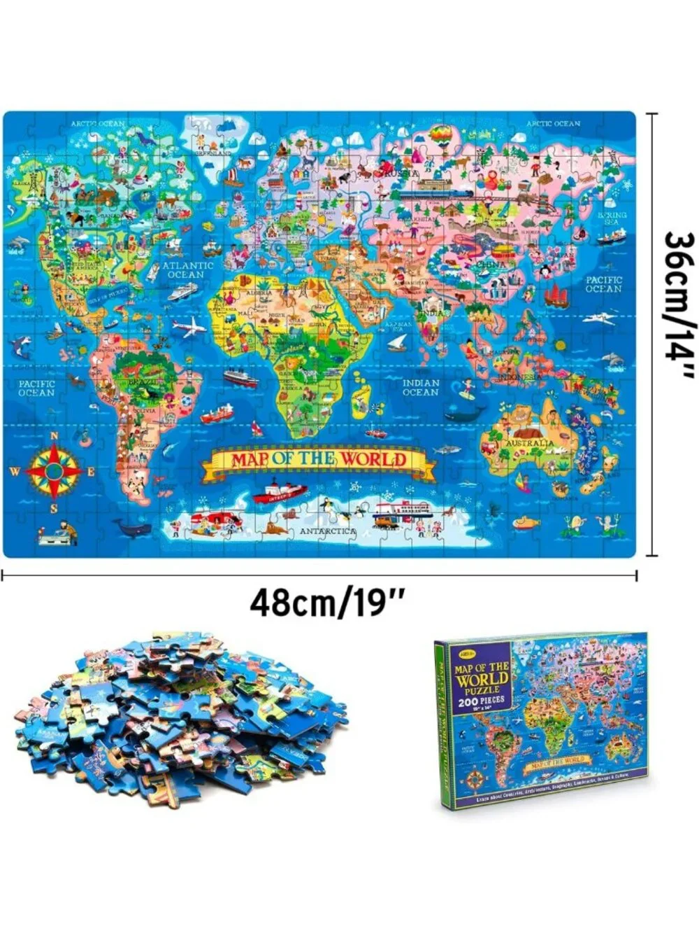 200-Piece World Map Jigsaw Puzzle for Kids & Adults - Educational Geography Game